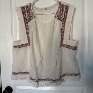 Lucky Brand White Blouse with Red Embroidery